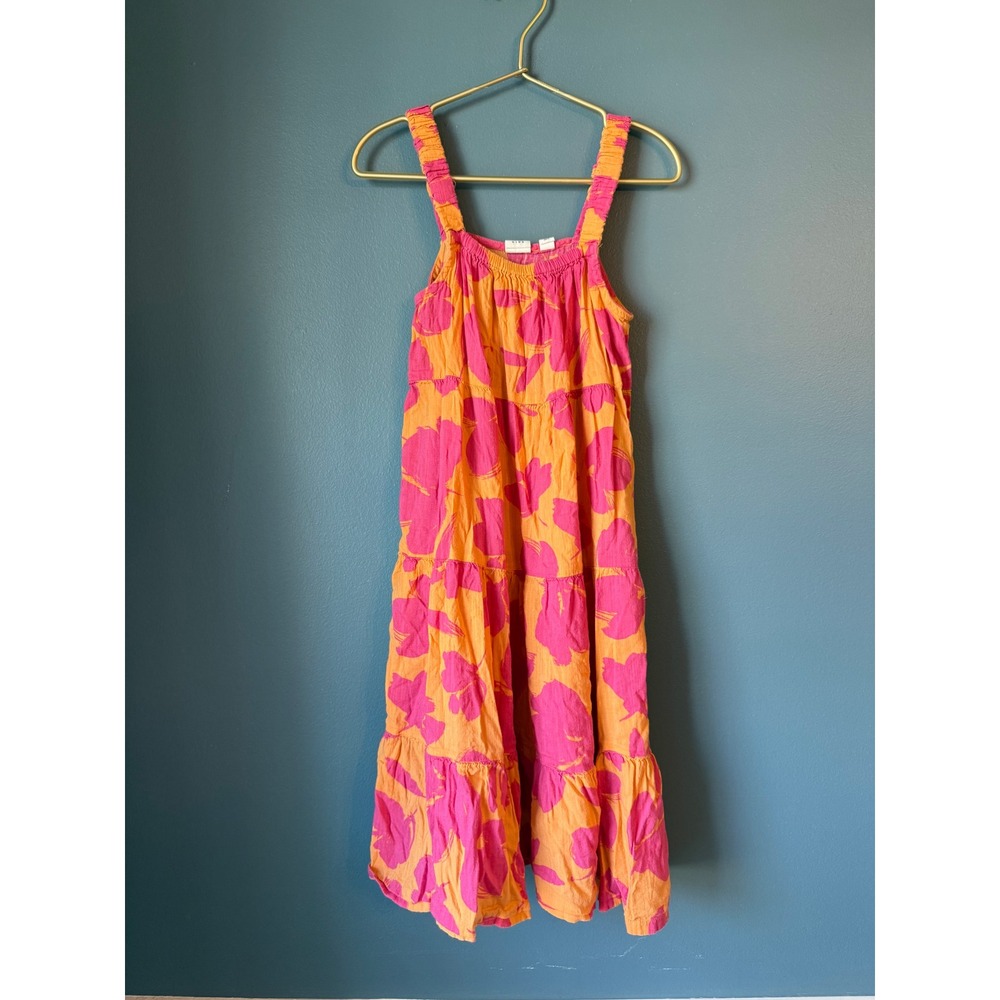 Gap Orange Pink Floral Tiered Midi Dress Sleeveless
